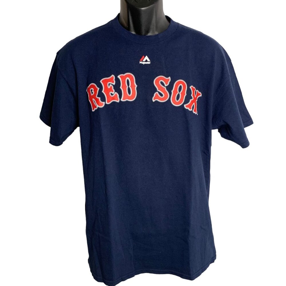 Majestic Red Sox 16 Benintendi T Shirt L Blue Crewneck Short Sleeve MLB Baseball